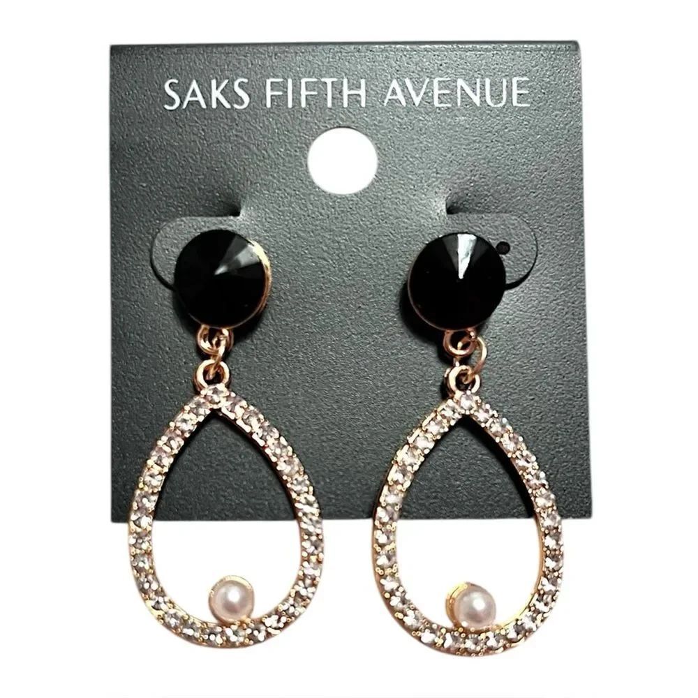Saks Fifth Avenue Gold Teardrop Crystal & Pearl Drop Earrings